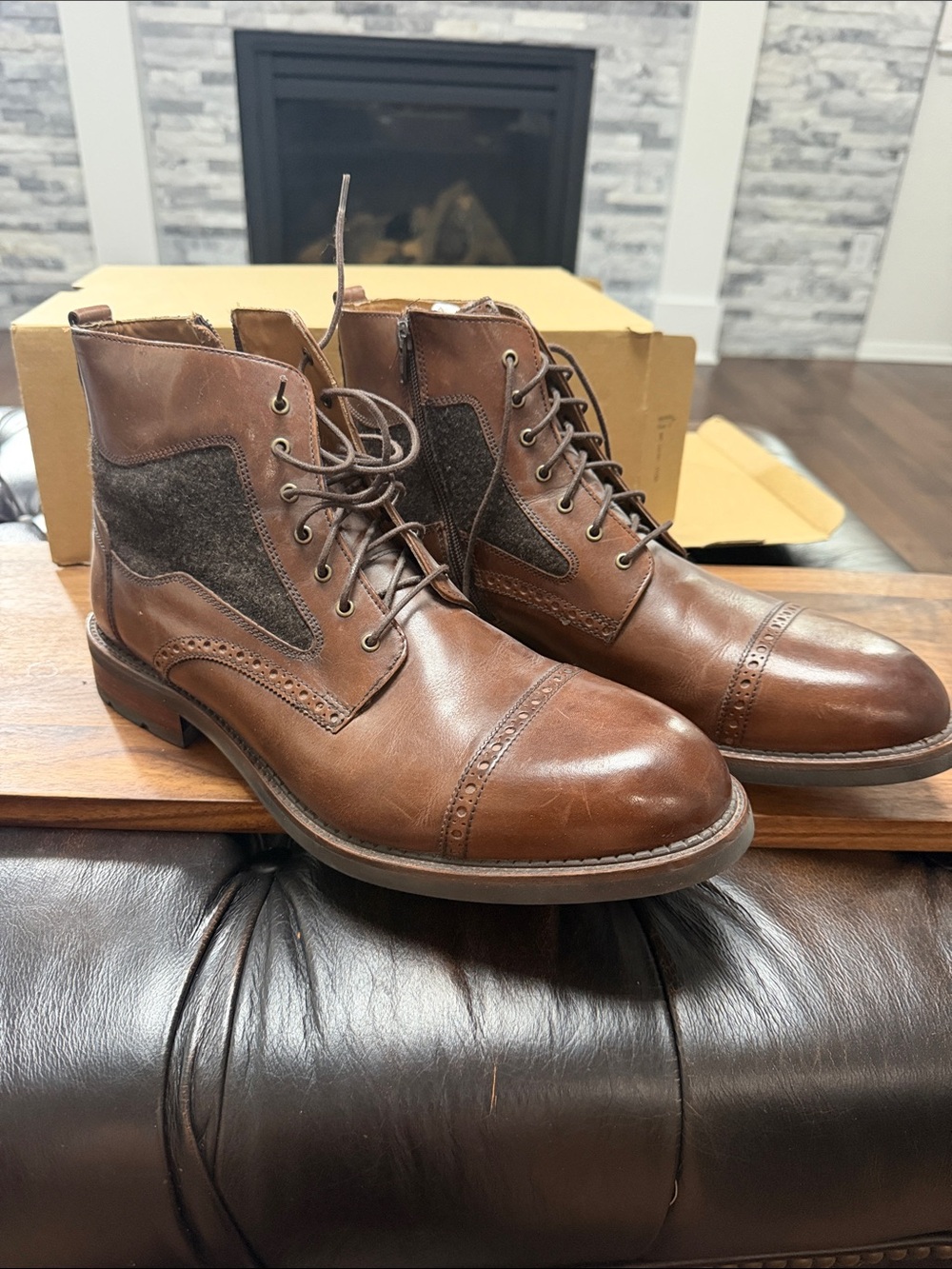 Jeffrey Campbell Brown Leather Chukka Boots with Dark Felt Panels